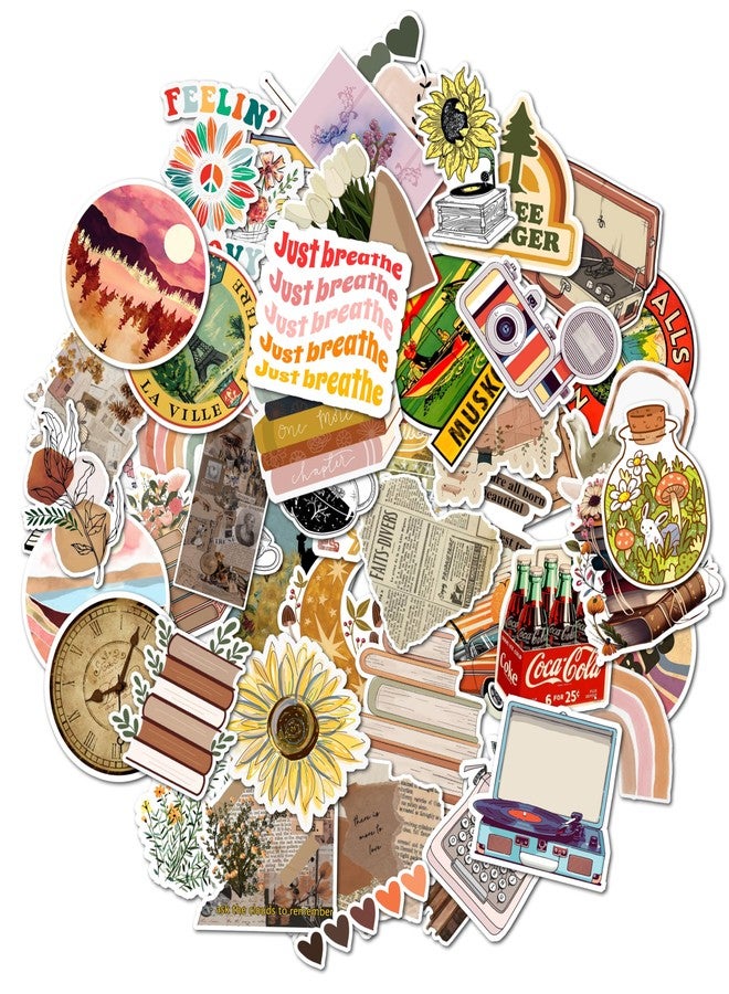 EXO DECOR Pack of 55 - Vintage Theme Vinyl Stickers for Laptop, Journal, Guitar, Mobile Phone, Bike - Waterproof Residue Free Stickers - Image 1
